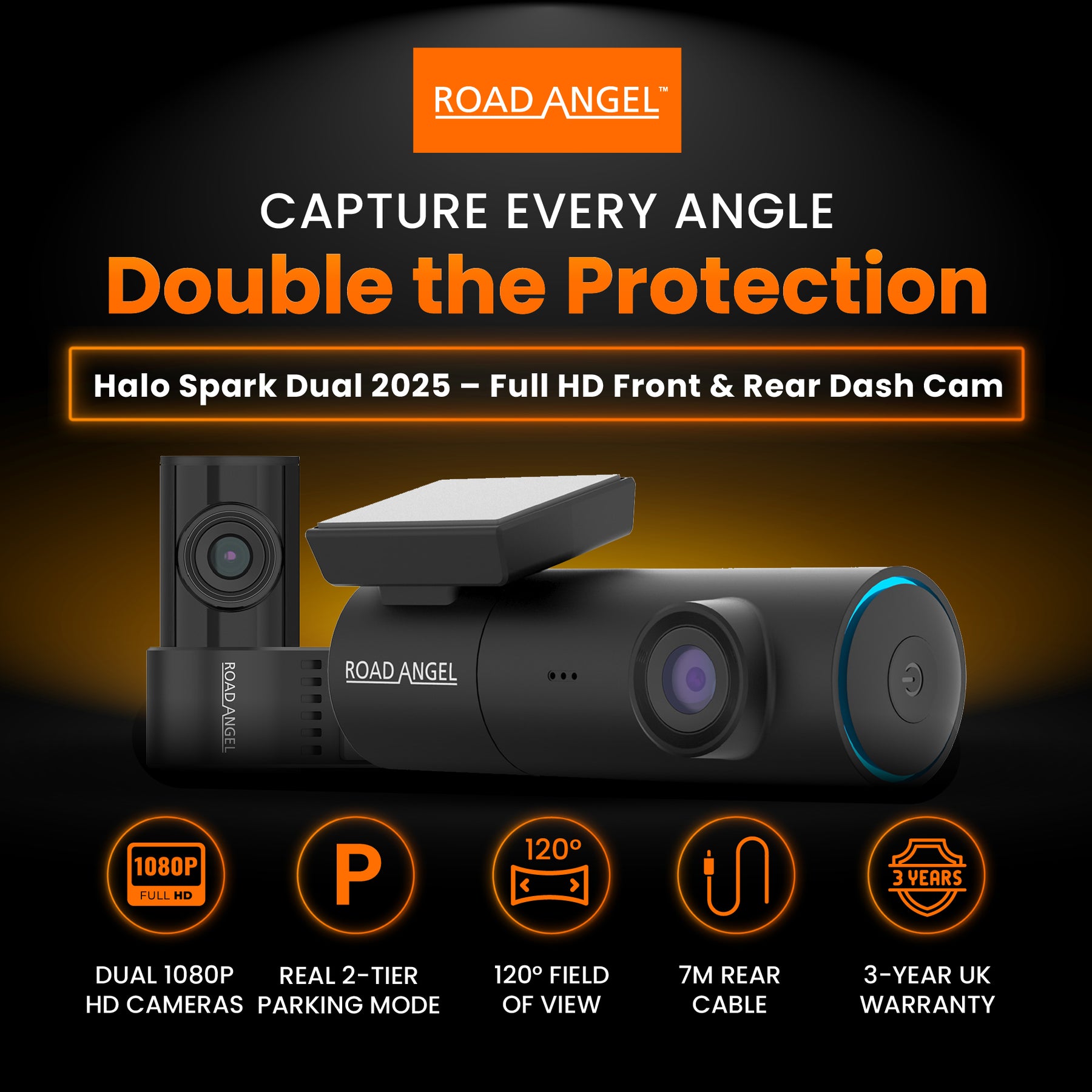 Halo Spark – Dual Dash Cam with Night Vision & 128GB SD Card