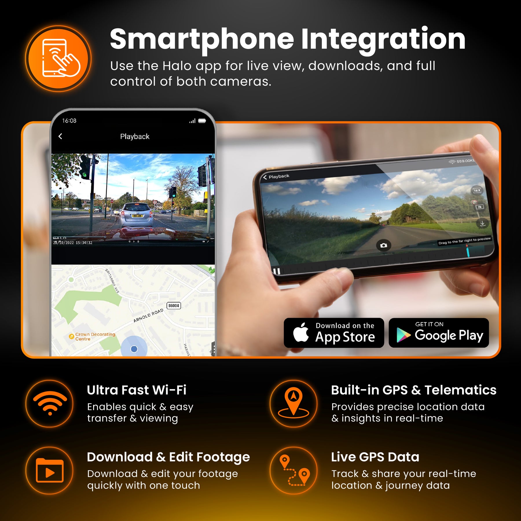 Halo Spark – Dual Dash Cam with Night Vision & 128GB SD Card