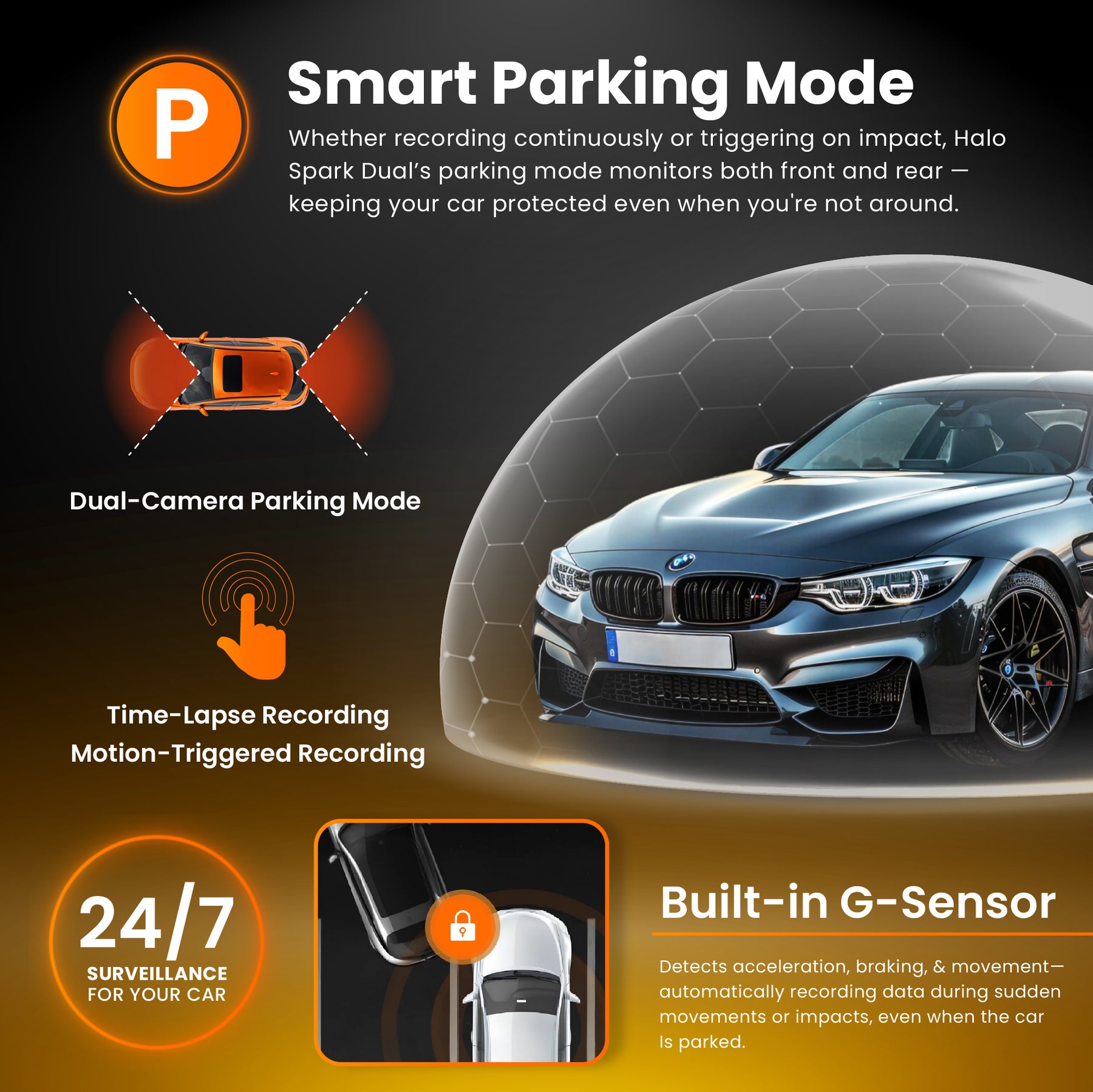 Halo Spark – Dual Dash Cam with Night Vision & 128GB SD Card