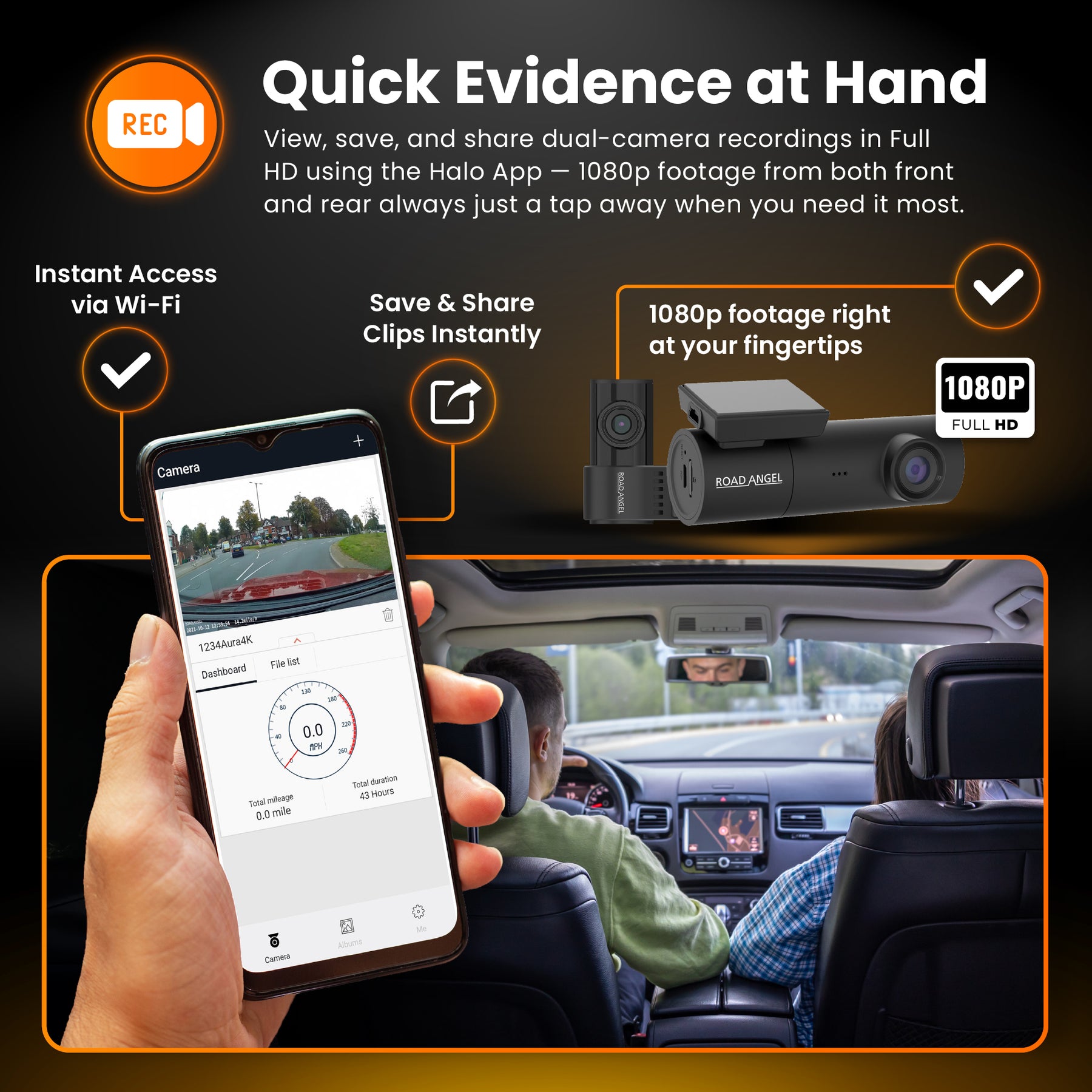 Halo Spark – Dual Dash Cam with Night Vision & 128GB SD Card