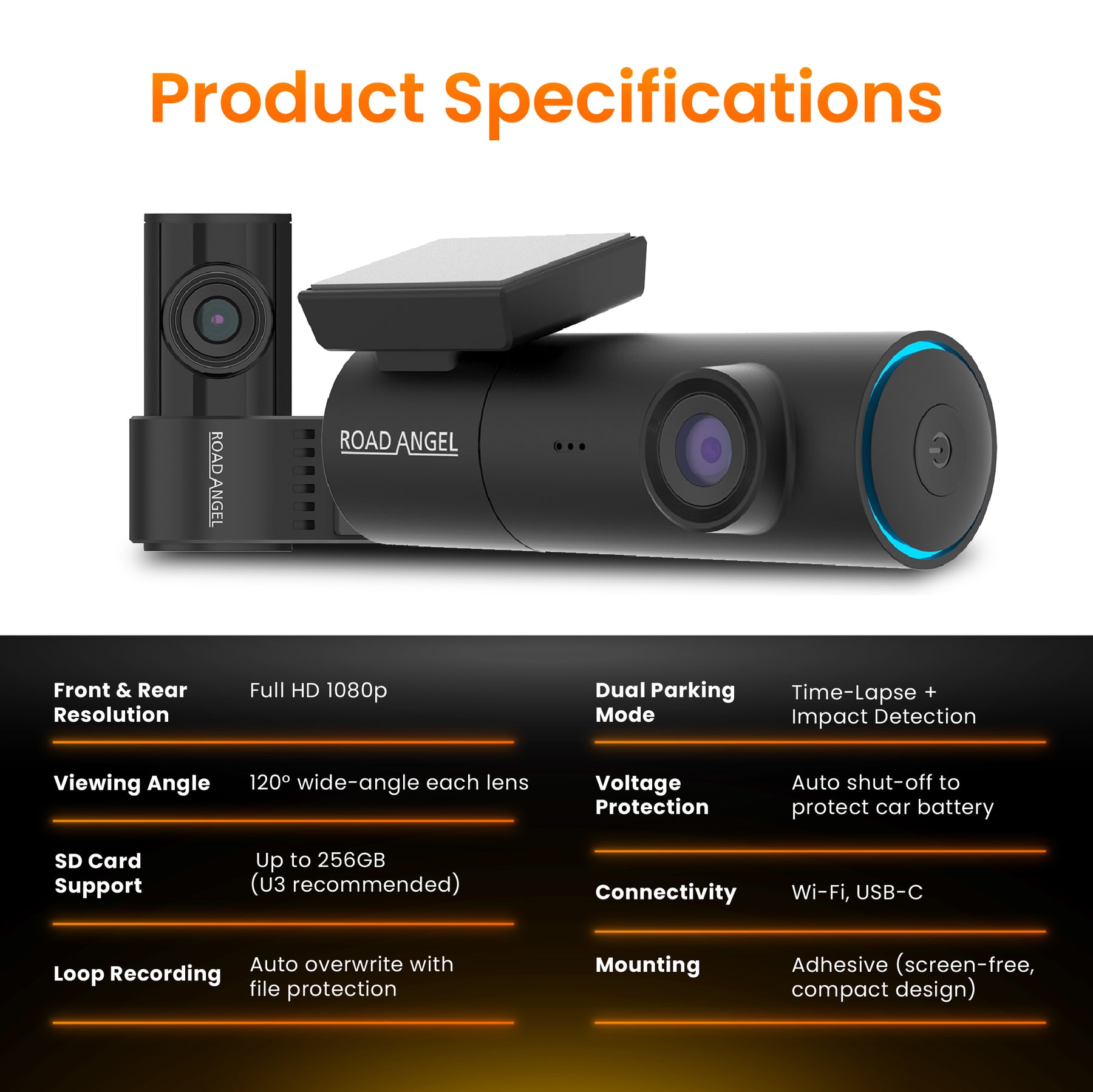 Halo Spark – Dual Dash Cam with Night Vision & 128GB SD Card