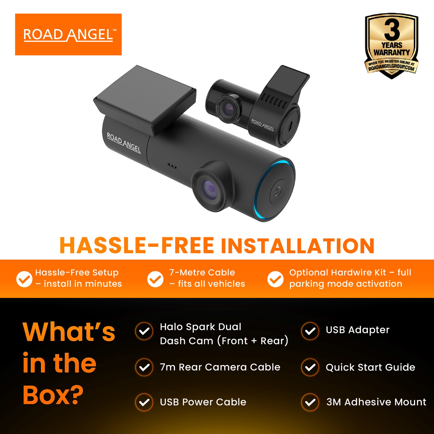 Halo Spark – Dual Dash Cam with Night Vision & 128GB SD Card