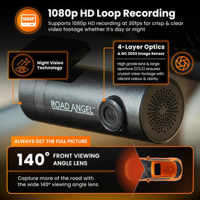 LV Exclusive – Road Angel Halo Go 2 1296p HD Dash Cam with 64GB SD Card & Night Vision