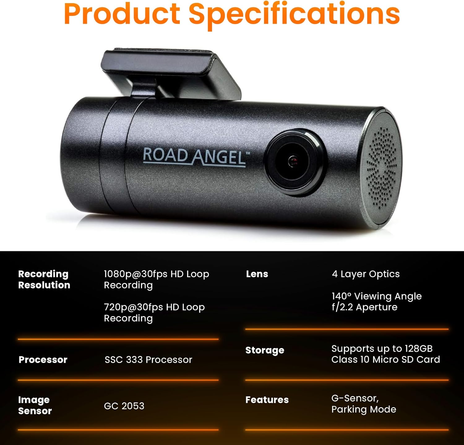 LV Exclusive – Road Angel Halo Go 2 1296p HD Dash Cam with 64GB SD Card & Night Vision