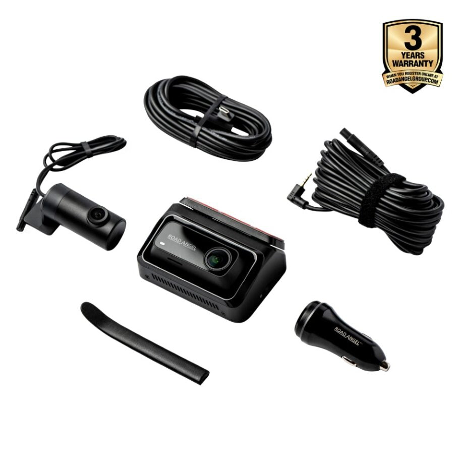 Ferrari - Road Angel Halo Elite 4K (2160p) & 1K (1080p) Dual Dash Cam With Sony Starvis 2 Enhanced Night Vision Video Technology!- With 256GB SD Card & Hardwiring Kit Bundle