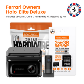 Ferrari - Road Angel Halo Elite 4K (2160p) & 1K (1080p) Dual Dash Cam With Sony Starvis 2 Enhanced Night Vision Video Technology!- With 256GB SD Card & Hardwiring Kit Bundle