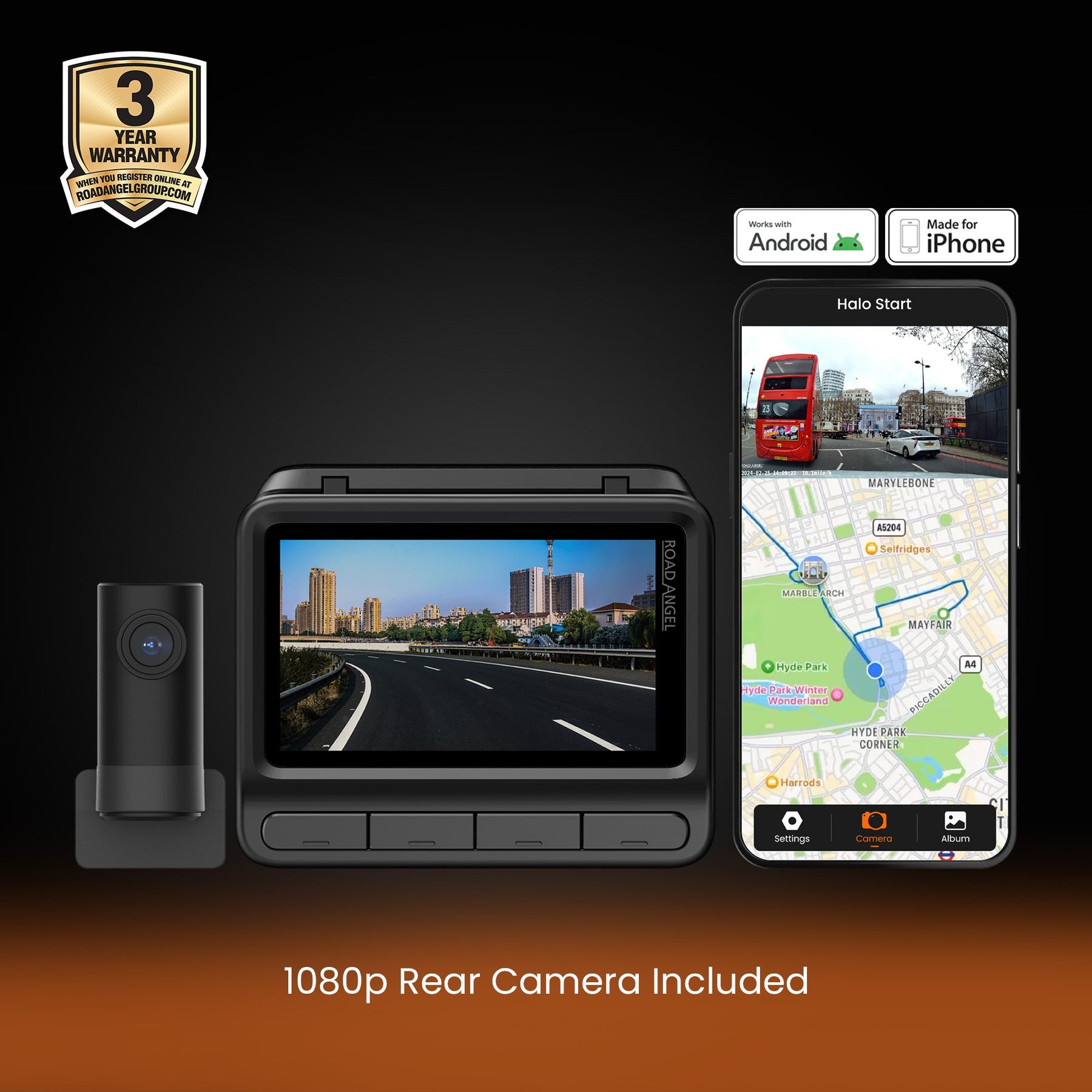 Ferrari - Road Angel Halo Elite 4K (2160p) & 1K (1080p) Dual Dash Cam With Sony Starvis 2 Enhanced Night Vision Video Technology!- With 256GB SD Card & Hardwiring Kit Bundle