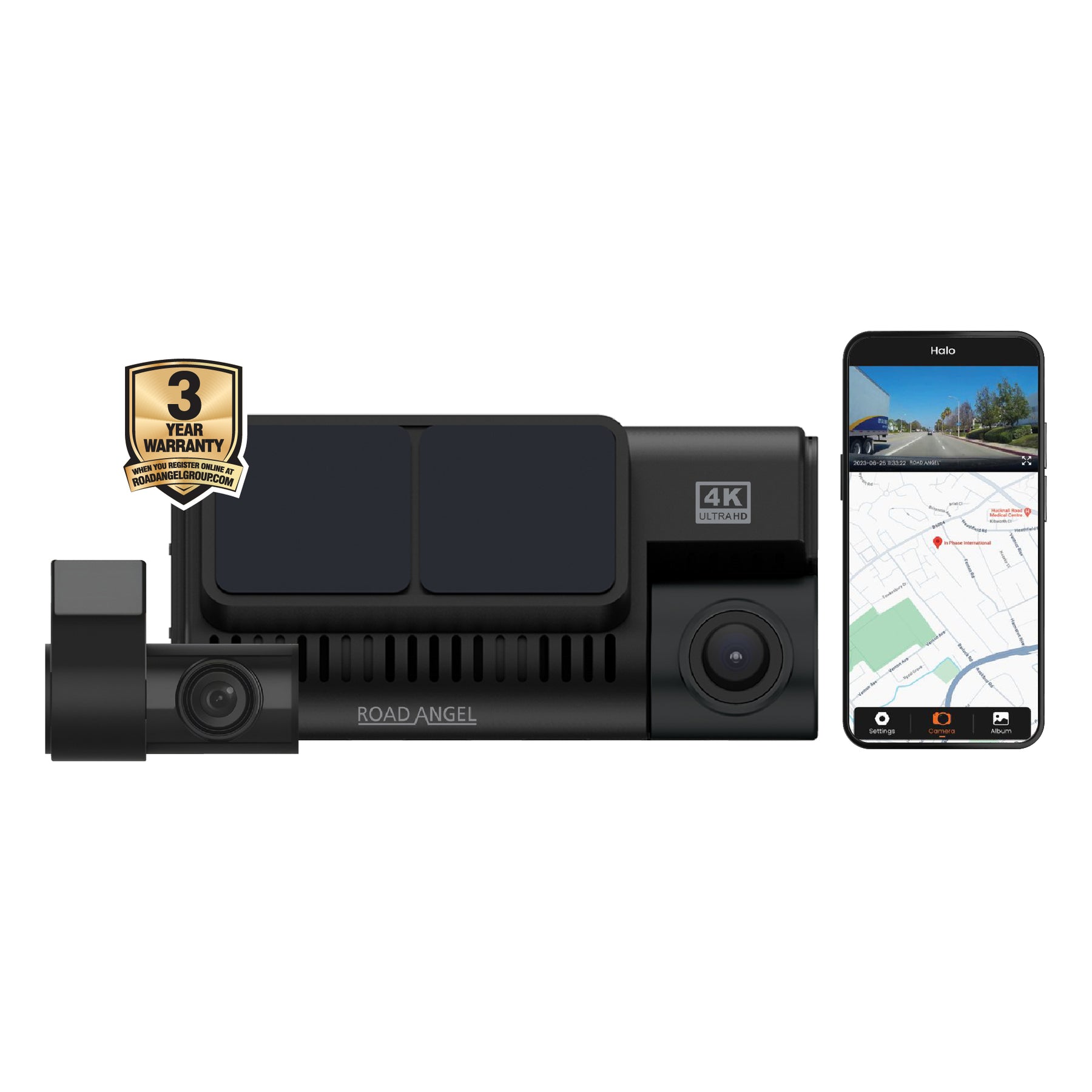 TYS - Road Angel Halo Ultima 4K Dual Dash Cam With 128GB SD Card And Hardwiring Kit