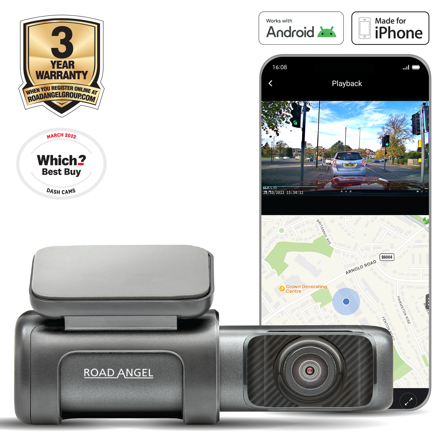 Journey Cam - Road Angel Halo Ultra 4K Dash Cam - Internal 64GB SSD Memory