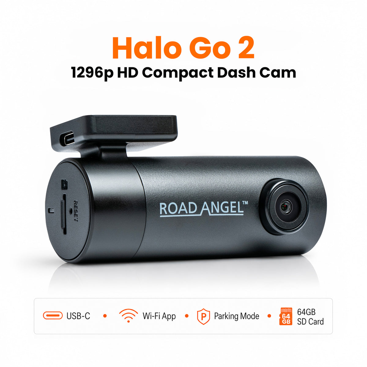 LV= Exclusive – Road Angel Halo Go 2 1296p HD Dash Cam with 64GB SD Card & Night Vision